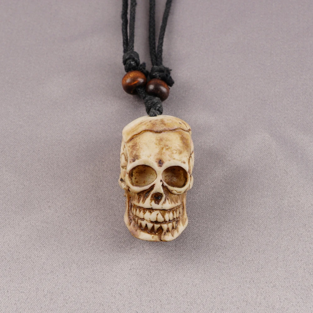 

Vintage Punk Skull Necklace Pendant For Men Male Gothic Jewelry Boy Gift Adjustable Nylon Rope Trendy Bone Necklaces Random