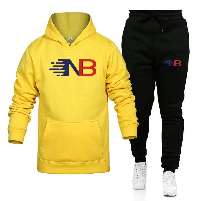 

Autumn Winter 2021 Men Pure Cotton Sweatshirt+Sweatpants Two-Piece Personalized Print Long Sleeve Hoodie Jogging Sports Suit
