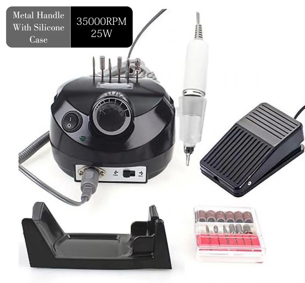 Black EU 220V Set2 Профессиональный электрический сверлильный станок, Электрический Маникюрный сверла машины, аксессуары для педикюра, набор для дизайна ногтей, сверлильный инструмент для ногтей - Color: Black EU 220V Set2