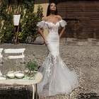 Женское свадебное платье с открытыми плечами, винтажное кружевное платье с аппликацией, с юбкой-годе