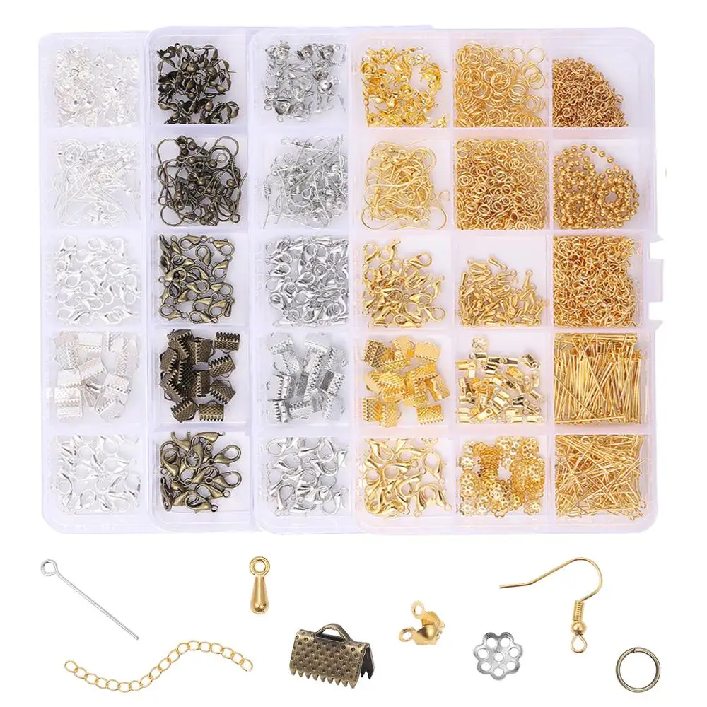 

Alloy Accessories Jewelry Findings Set =Open Jump Rings Lobster Clasp Earring Hook Clip Buckle DIY Jewelry Making Supplies Kit
