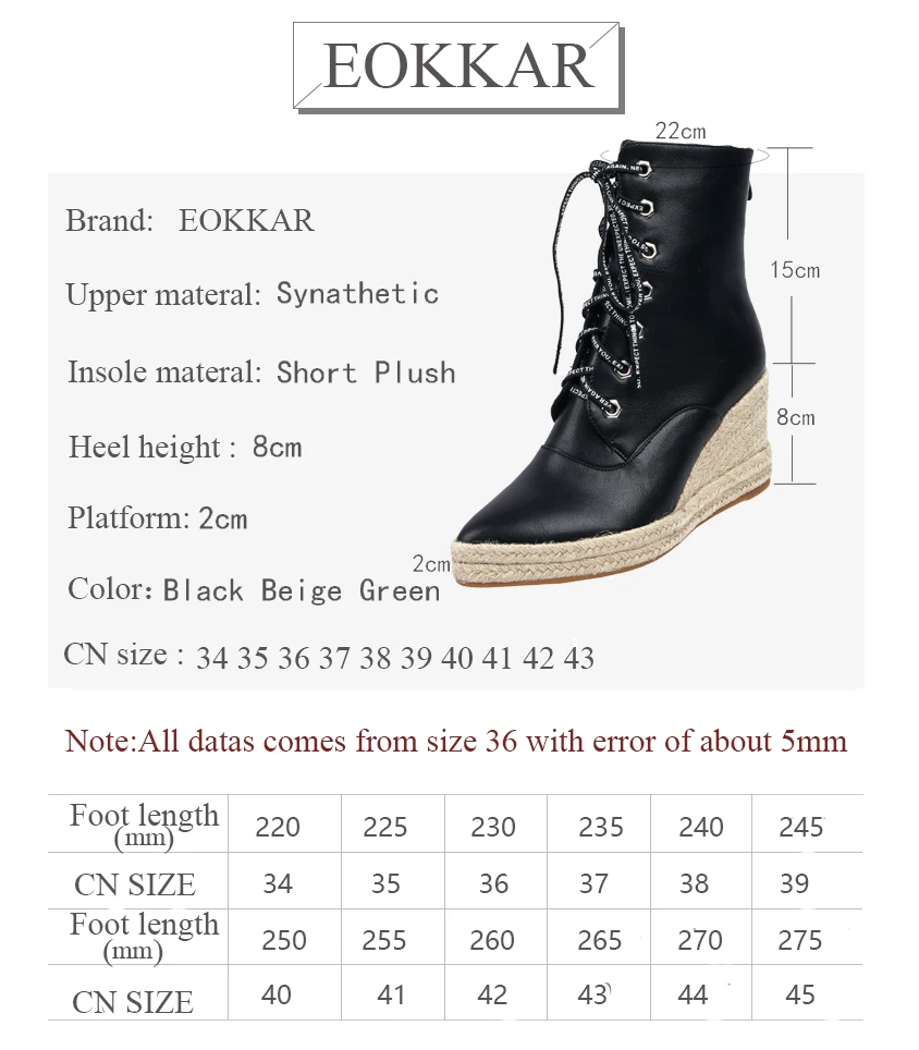 

Eokkar 2020 Women Wedges Ankle Boots Platform Pointed Toe All Match Lace Up Winter Boots Weaving Ladies Ankle Boots Size 34-43