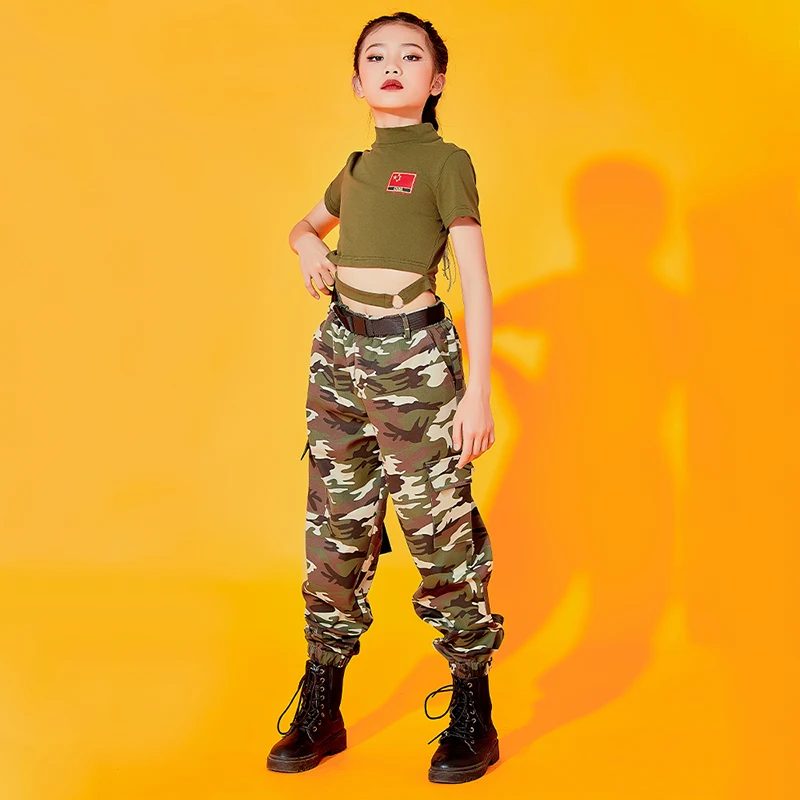 

Детская одежда в стиле хип-хоп костюм для джазовых танцев для девочек камуфляжные брюки костюм в стиле хип-хоп одежда для уличных танцев сце...