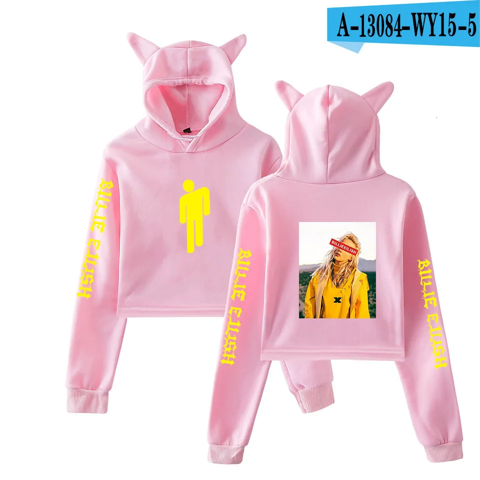 Billie Eilish Женская толстовка с капюшоном толстовки Kpop Kawaii корейский негабаритный Harajuku Хип Хоп Толстовка укороченный - Цвет: Pink 10