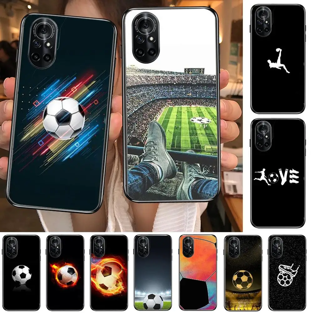 

2021 football soccer black Silicone Clear Phone Case For Huawei Honor 20 10 9 8A 7 5T X Pro Lite 5G Black Etui Coque Hoesjes C