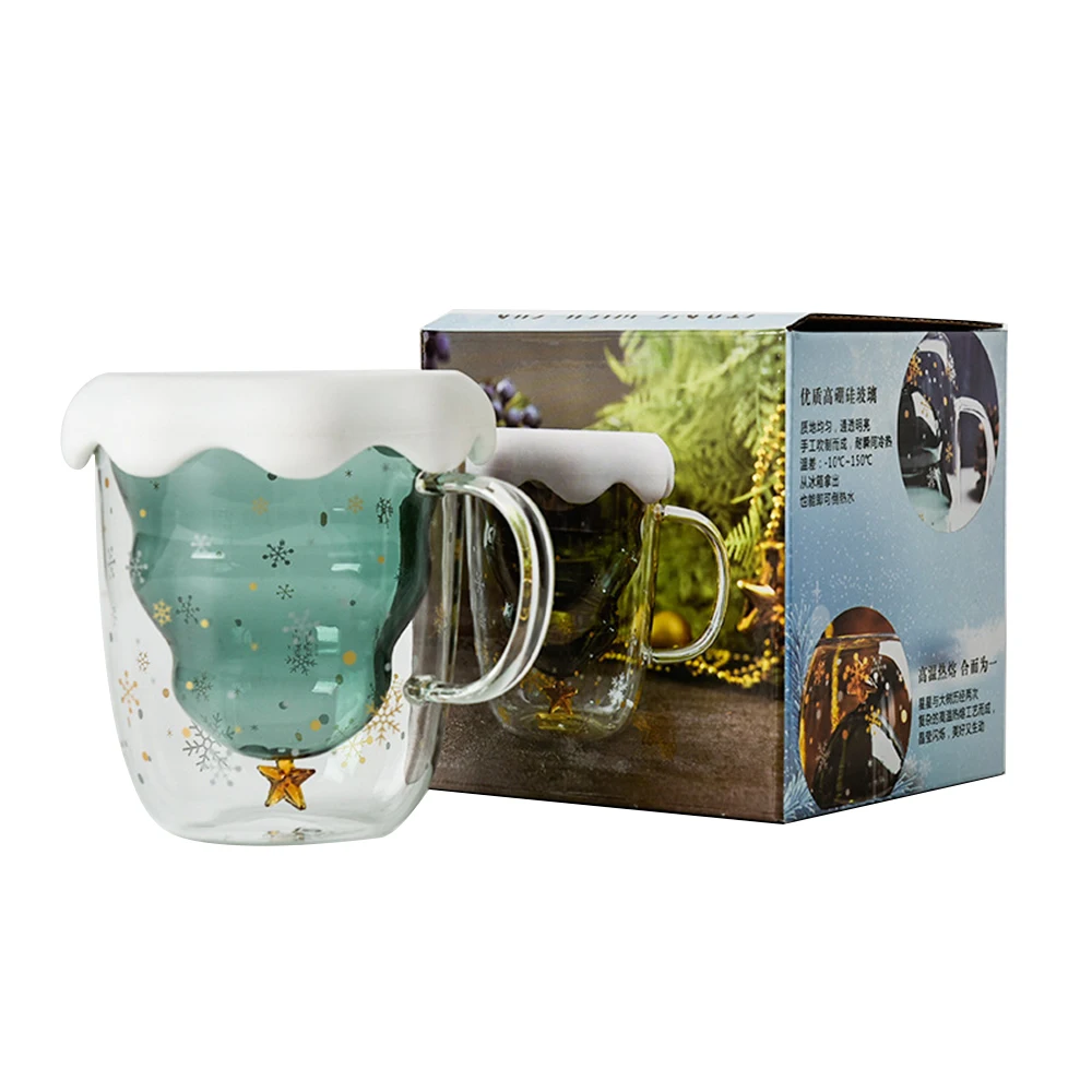 Стеклянная чашка с двойными стенками Рождественская елка звезда для кофе кружка