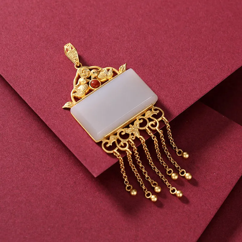 Ожерелья с кисточками без цепочки из натурального нефрита цветком ювелирные