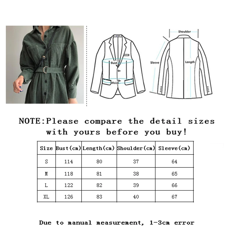 

Vangull Chic Corduroy Women Dress Elegant Loose Belt Turn-down Collar Dress Lantern Long Sleeve Single Breasted Vintage Dress