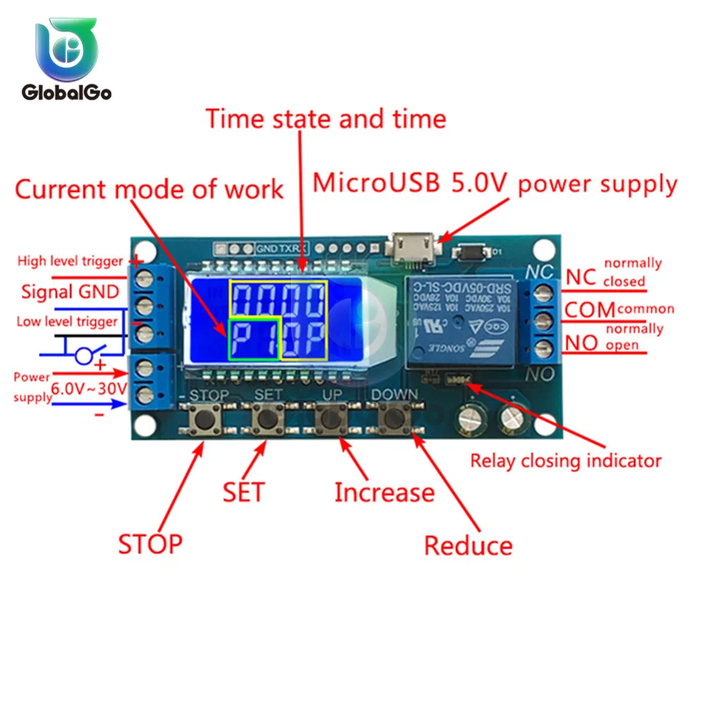 Автомобильное реле времени с ЖК дисплеем задержкой запуска оптроном 1 канальный