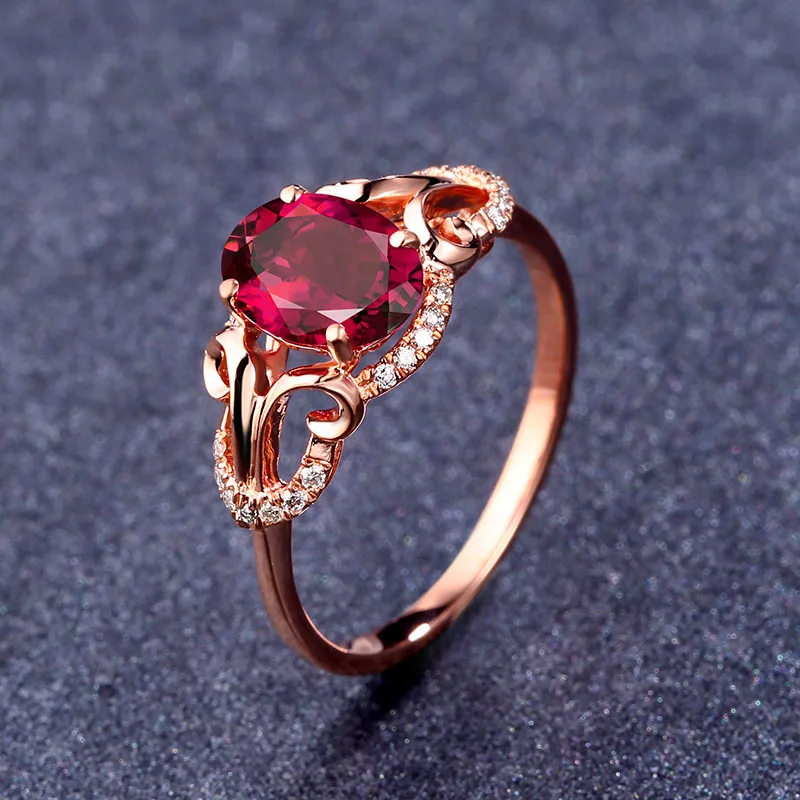 RICKI Elegant and openwork flower petal lady ring oval pigeon blood red zircon imitation tourmaline opening girl PJ108 | Украшения и