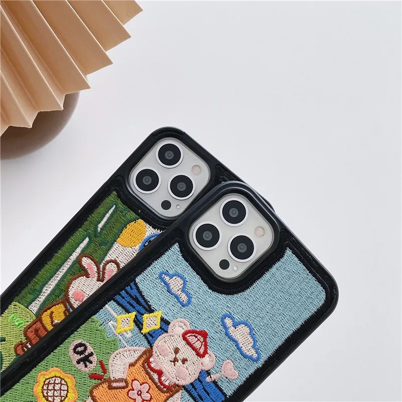 Милый корейский мягкий чехол для Iphone 11 12 Pro Max Mini 7 8 Plus Xr X Xs Se 2 с вышитыми животными
