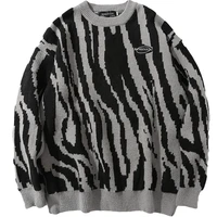 harajuku vintage sweater winter zebra striped round neck pullovers knitted couples hip hop loose fashion sweaters tops