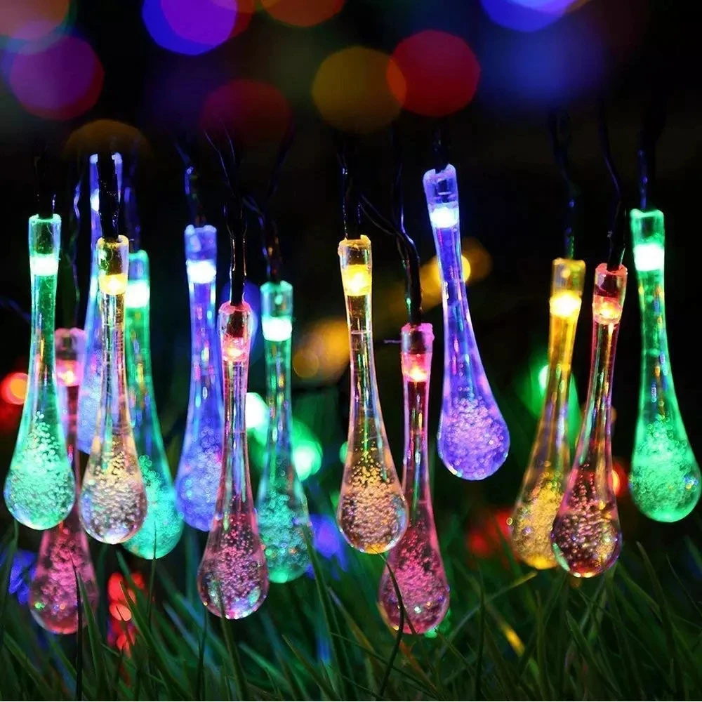 

LED Outdoor Water Drops Solar Lamp String Lights 12M/7M/3.5M LED Fairy Holiday Christmas Decoration Party Garland Garden Navidad