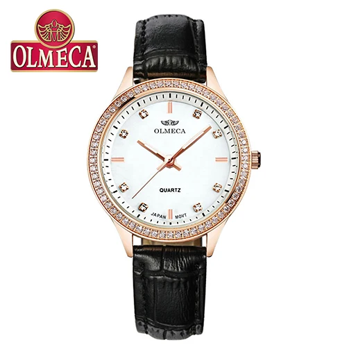 Мода Relogio Feminino лучший бренд класса люкс OLMECA женские часы водонепроницаемые наручные часы Стразы Reloj Mujer кожаный ремешок - Цвет: Rose Black band
