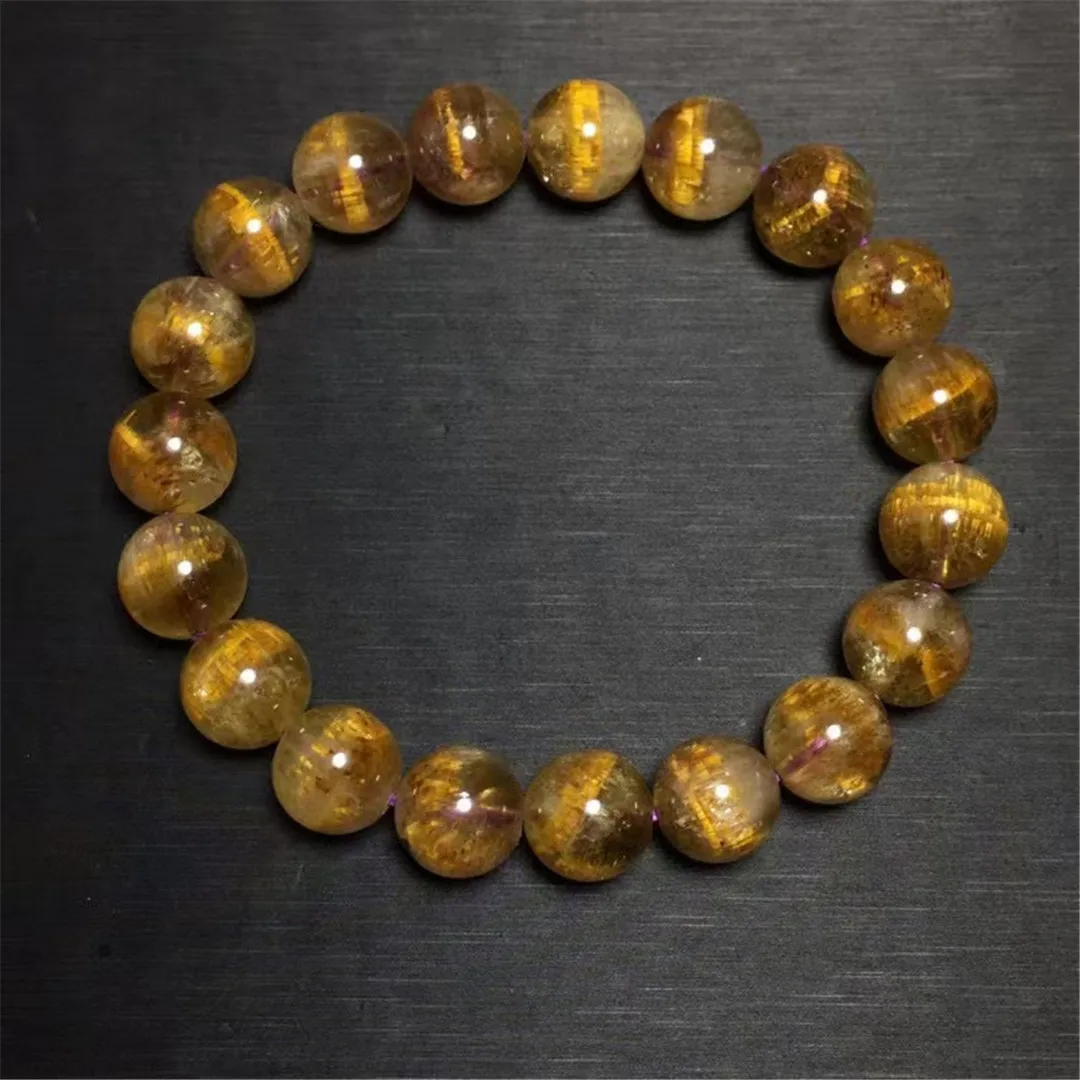 

10mm Natural Purple Gold Rutilated Quartz Bracelet For Women Men Wealth Healing Gift Crystal Round Beads Jewelry Strands AAAAA