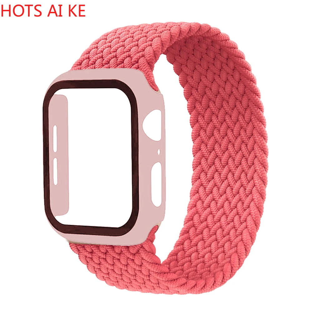 

Braided Solo Loop Band For Apple Watch strap 44mm Elastic Nylon bracelet+PC Case IWatch Series