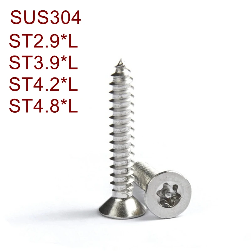 

Stainless Steel Torx flat head self tapping screw with pillar ST2.9 3.9 4.2 4.8 SUS304 Six-Lobe flat head self tapping screw