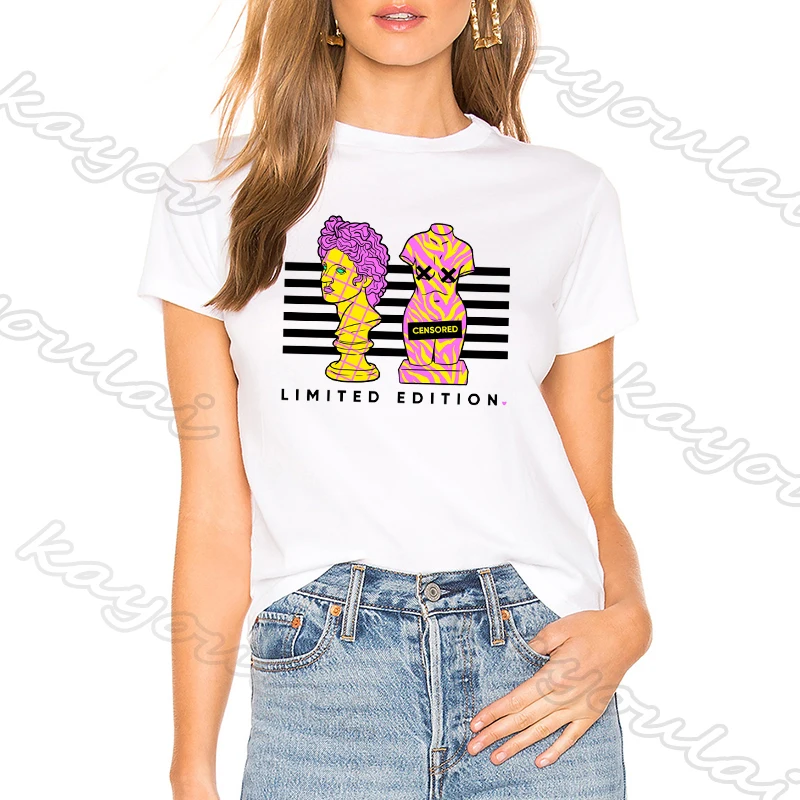 Женская футболка с рисунком древней скульптуры топы в психоделическом стиле