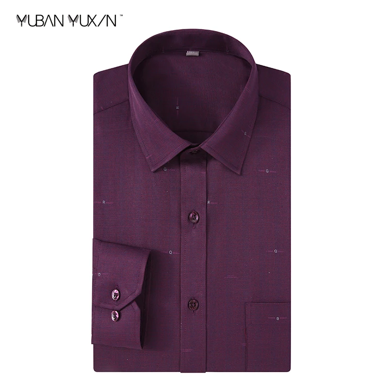 

YUBANYUXIN men spring and autumn 45% cotton purple printed shirt m-6xl business casual soft anti wrinkle long sleeve slim shirts