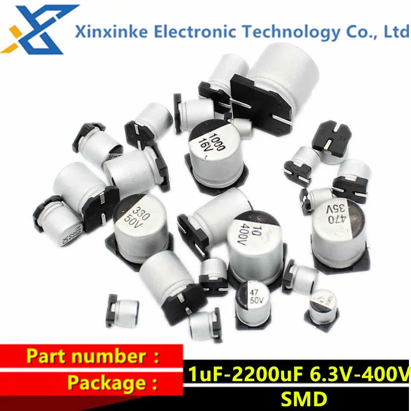 10PCS 6.3V 10V 16V 25V 35V 50V 63V SMD Aluminum Electrolytic Capacitor 1UF 2.2UF 10UF 22UF 33UF 47UF 100UF 220UF 330UF 470UF