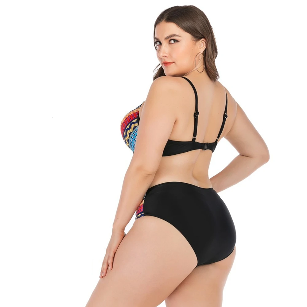 

Plus Size Women Print Swimsuit Sexy High Wasit Bikini Set Two Piece Swimwear Chest Gather Bathing Suit Tankini Beach Swim Suit