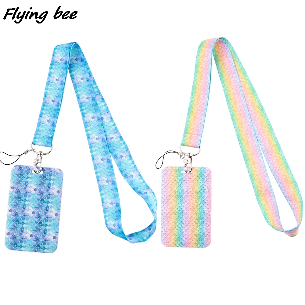 

Flyingbee X1853 Colored Mermaid Scales Lanyard Card ID Holder Car KeyChain ID Card Pass Gym Phone Badge Key Ring Holder Jewelry