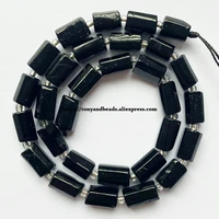 7 natural faceted black tourmaline cylinder spacer stone beads for jewelry diy making
