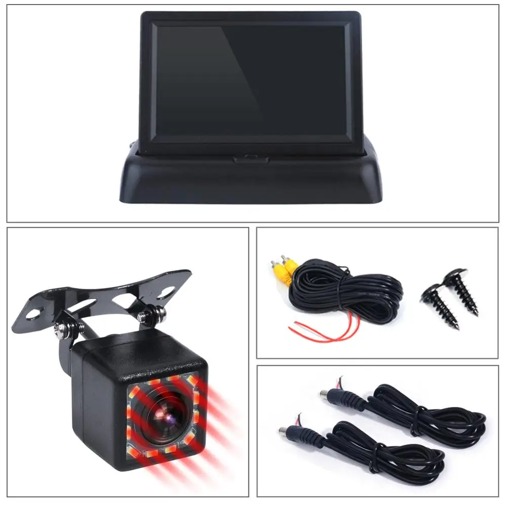 Monitor 12 infrared 2 в 1 помощь при парковке 4,3 дюймов складной автомобильный монитор видео плеер ночного видения Водонепроницаемая камера заднего вида инфракрасная - Цвет: Monitor 12 infrared