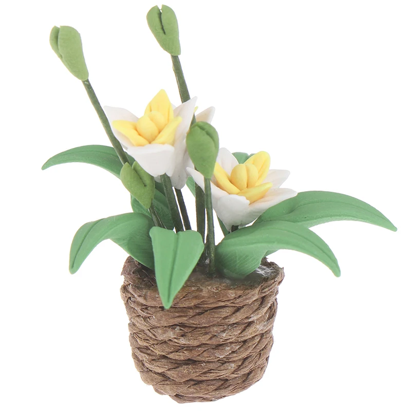

1:12 Doll House Miniatures Mini Clay Flower Pots Ornaments Toys Home Decor Simulation Potted Plants Doll House Furniture