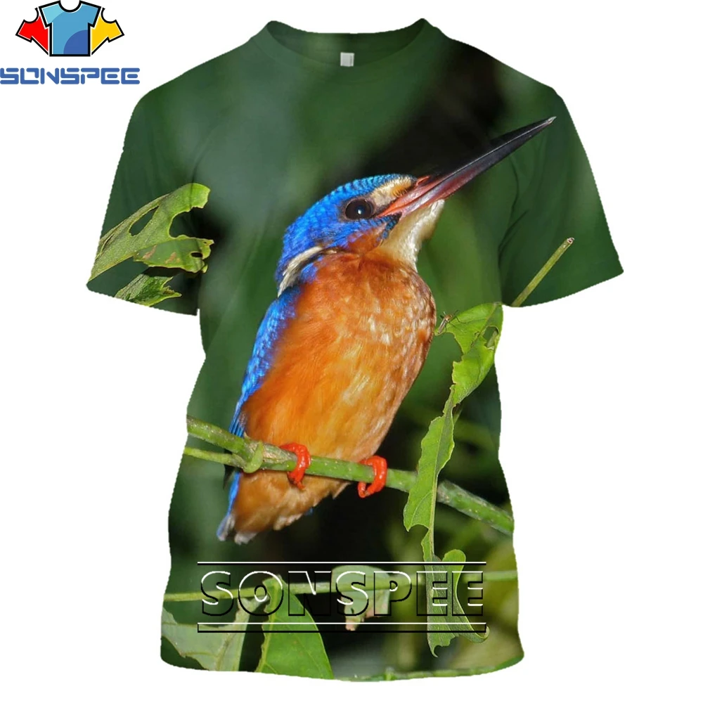 

SONSPEE Colorful Kingfisher Bird Animal 3D T Shirt Men's Fashion Casual T-shirts Summer Harajuku O-neck Short-sleeved Top Clothe