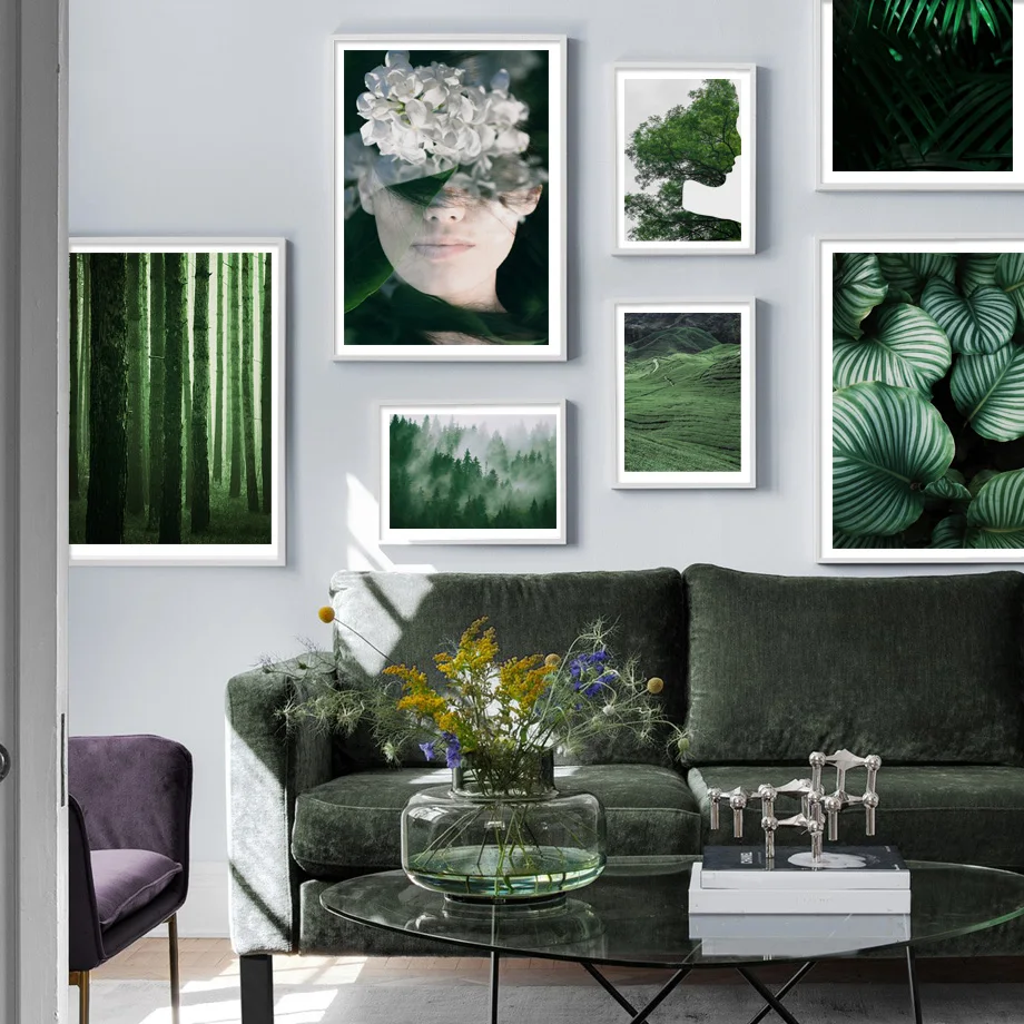 

Monstera тумана лес абстрактные девушки цветок стены искусства холст картина скандинавские плакаты и принты настенные картины для декора гост...