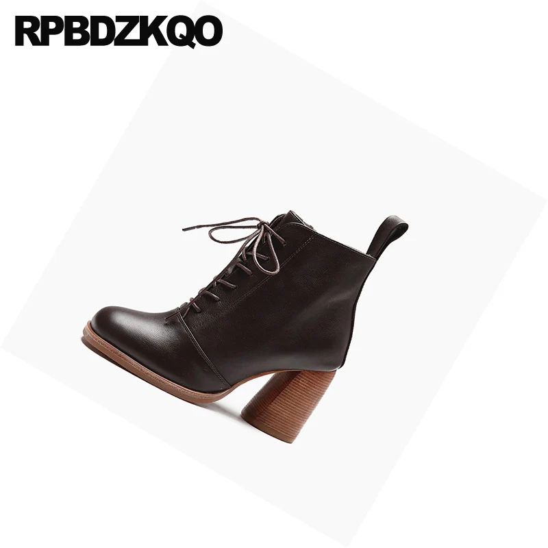 черный коренастый осень батильоны Настоящая кожа зимняя Квадратный носок на