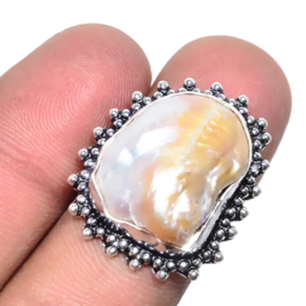 Biwa жемчужное кольцо серебряное покрытие над медью размер США 7 R5268|Кольца| |