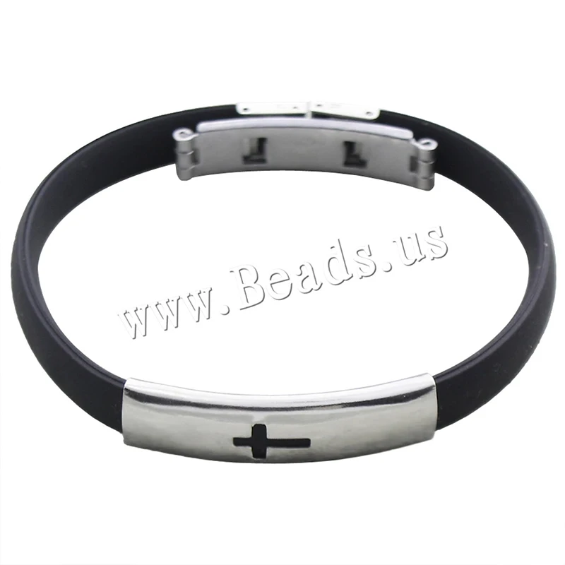 2020 горячая Распродажа мужской черный Панк резиновый браслет из нержавеющей