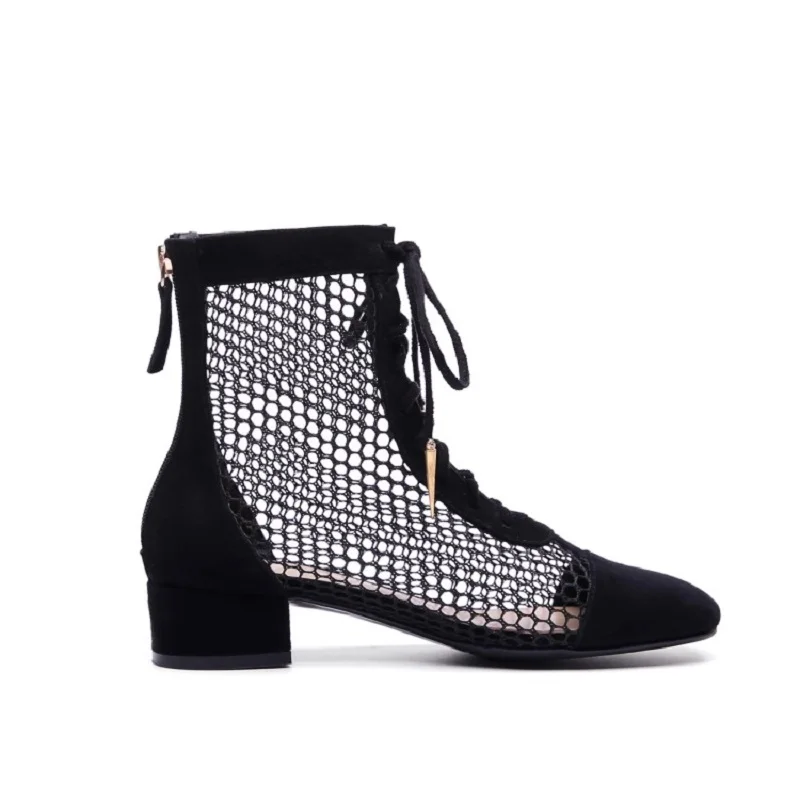 Оригинальные Модные женские летние ботильоны с вырезами ботинки на квадратном