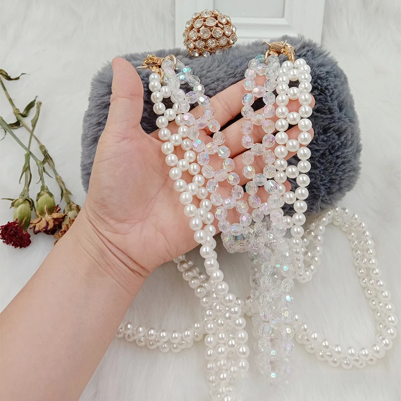Imitated Pearl Bag Strap Belt Handles For Women Bag Handbag Sholder Bag Replacement Portable Resin Beads Chain Bag Accessories