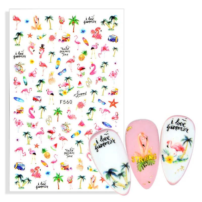 2022 летние наклейки для ногтей с цветами и фламинго 3D абстрактный дизайн лица леди