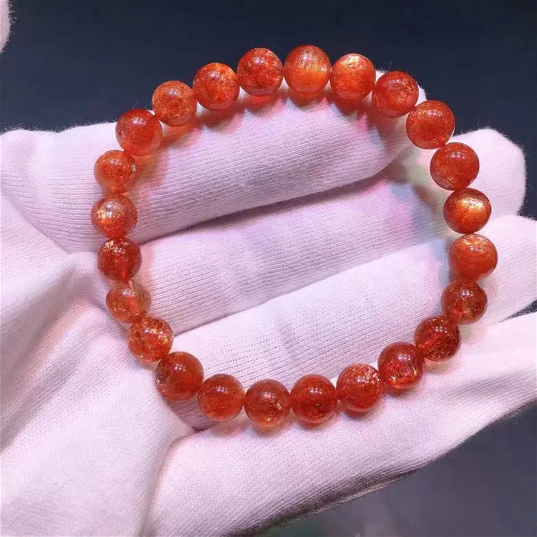 

7mm Natural Gold Strawberry Quartz Sunstone Bracelet For Women Lady Men Luck Gift Crystal Beads Gemstone Jewelry Strands AAAAA