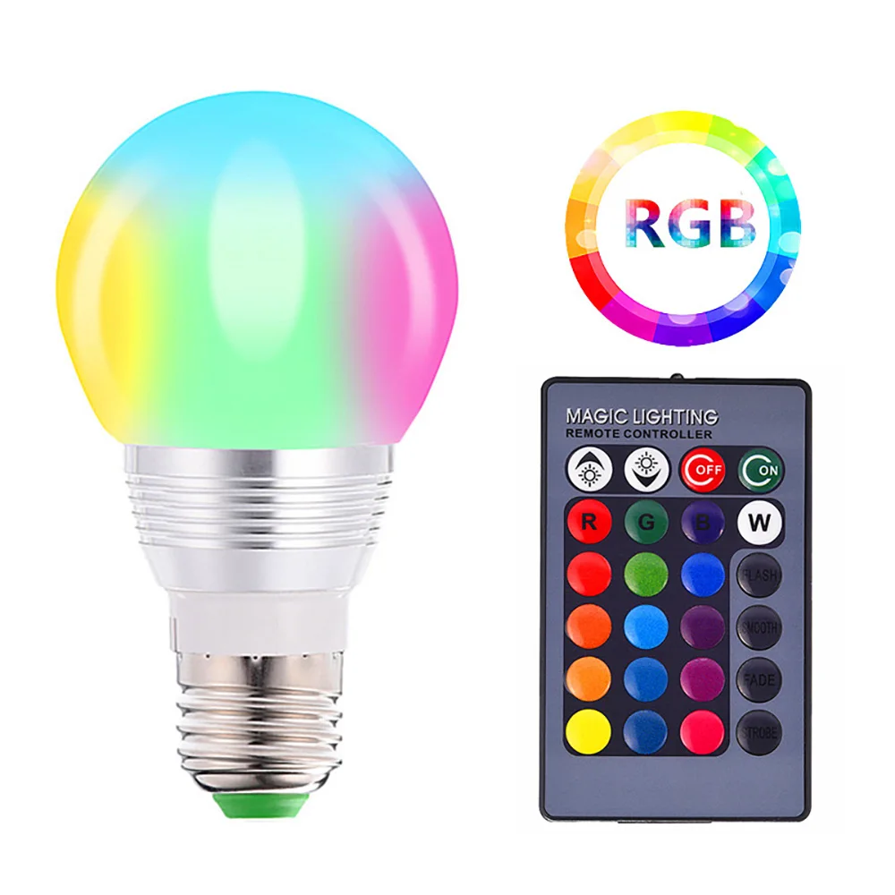 E27 5 Вт RGB светодиодный ная лампа 85 265 в 16 цветов регулирусветильник с 24 кнопочным