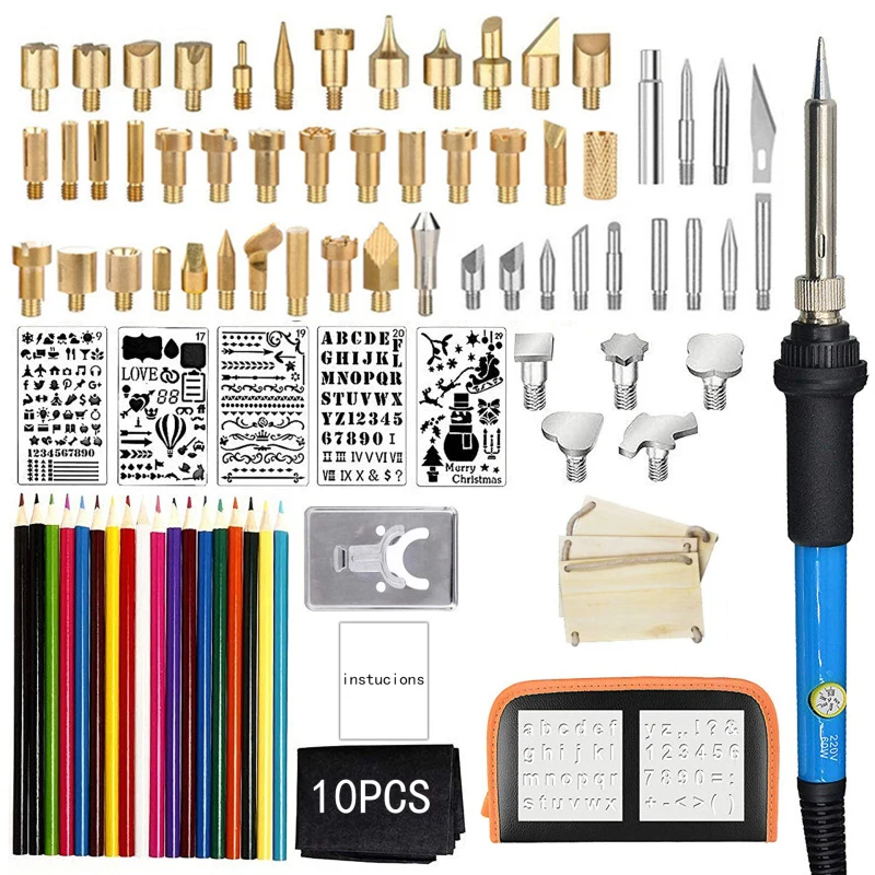 

94pcs 60W Soldering Iron Set Engraving Pen Electric Soldering Iron Wood Burning Kit Flipping Word Embossing Pyrography Craft Set