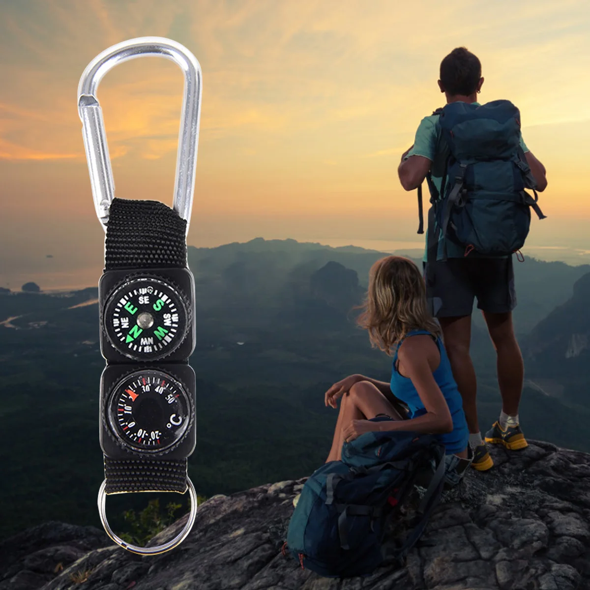 

Outdoor Compass & Thermometer Carabiner Multi-function Compass Thermometer Hanger Key Ring Aluminium Keychain Compass Navigation
