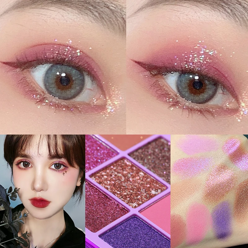 Палетка теней для век стойкие тени 9 цветов оранжевый синий фиолетовый золотой