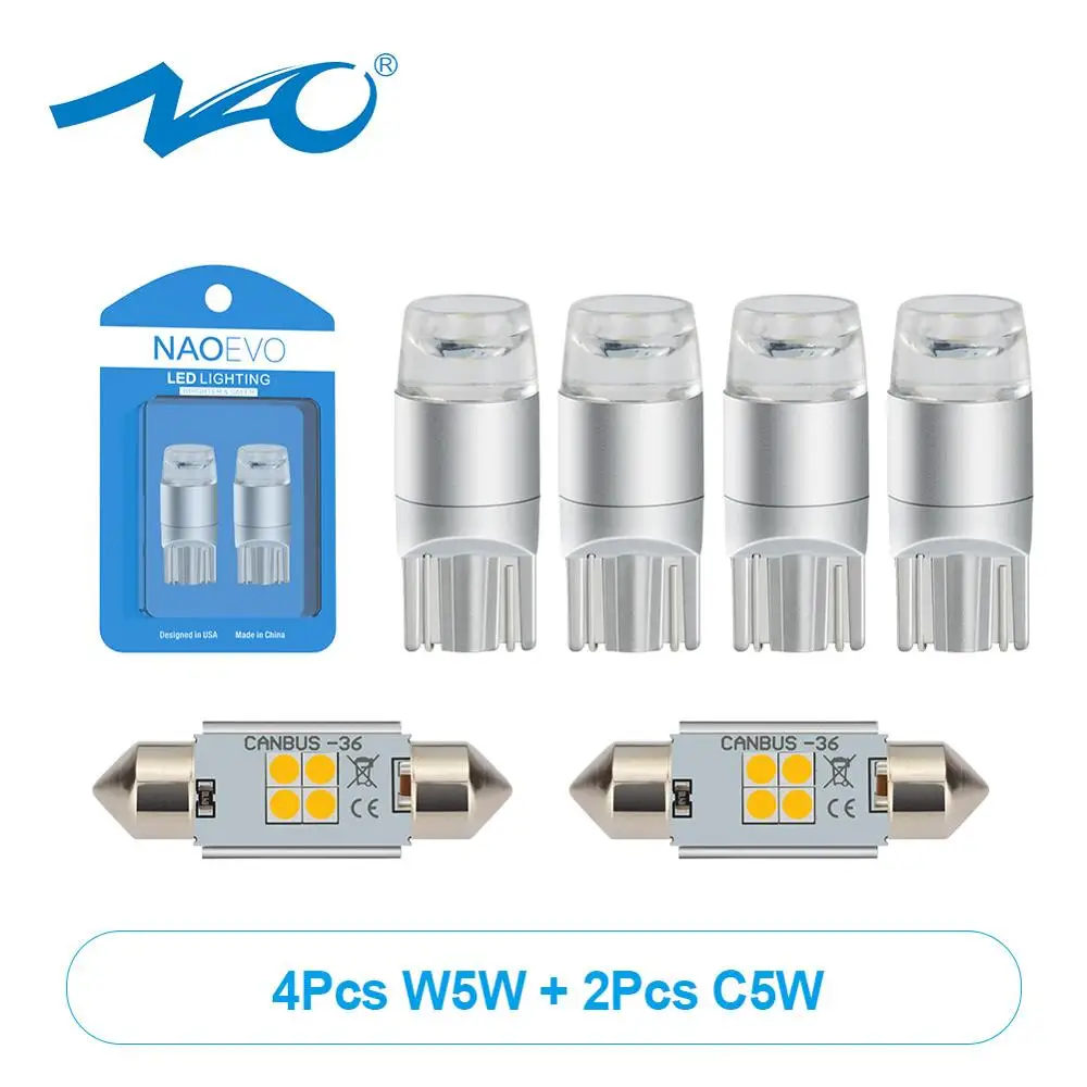 NAO 6x светодиодный автомобиль T10 W5W C5W 28 мм лампа 36 5W5 C10W 12V Moto Внутреннее освещение
