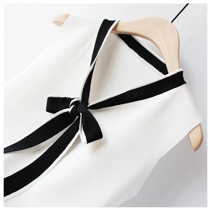 

Elegant patchwork bow knitted tank top women V-neck sleeveless slim tops summer modis 2021 spring and summer new arrival