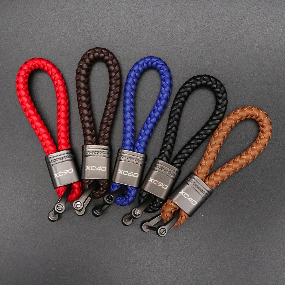 

1pcs Key Chain Leather braided rope For Volvo XC90 XC60 XC40 Car Leather Rope Key Chain metal Leather Sporty key ring