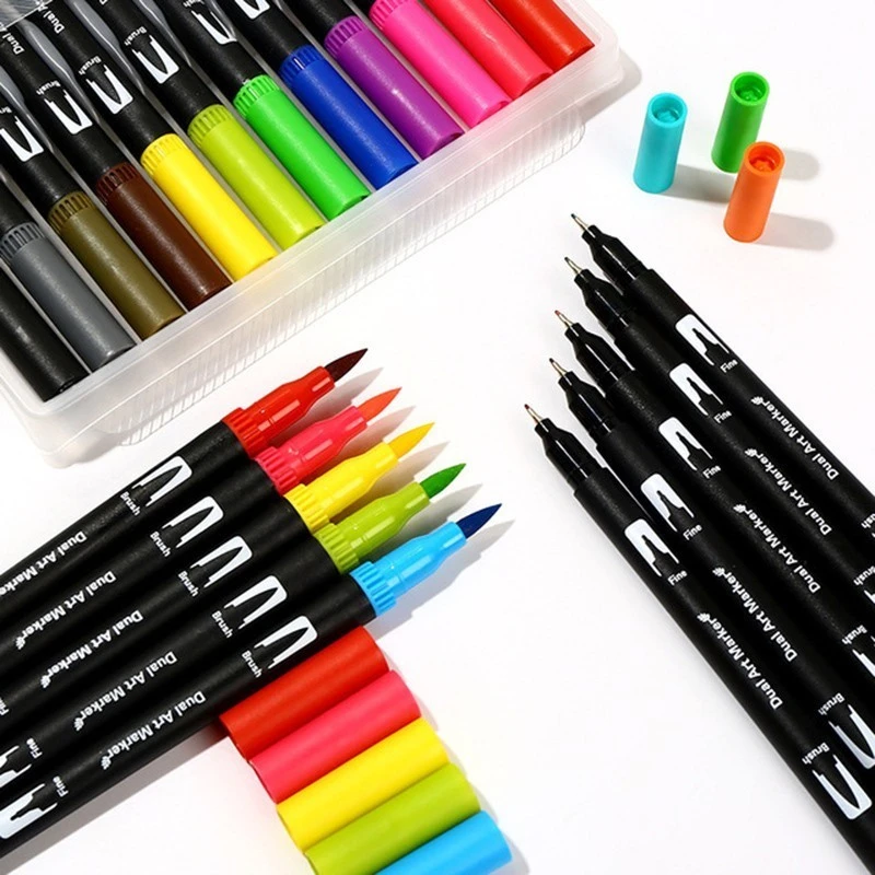 120 Цвета двойной кончик кисти маркеры арт акварельные тонко пишущие рисования