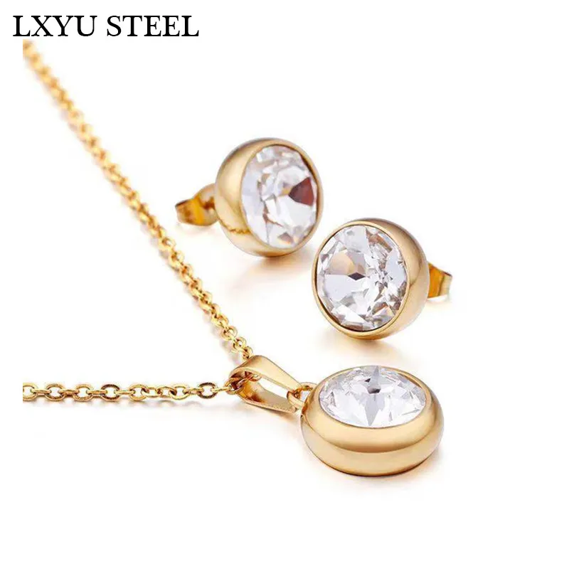 Комплект ювелирных изделий из нержавеющей стали серьги с цирконием|Ювелирные