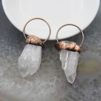 natural white crystal pendants quartz geode antique copper hoop energy gemstone point charms necklace diy jewelry accessories