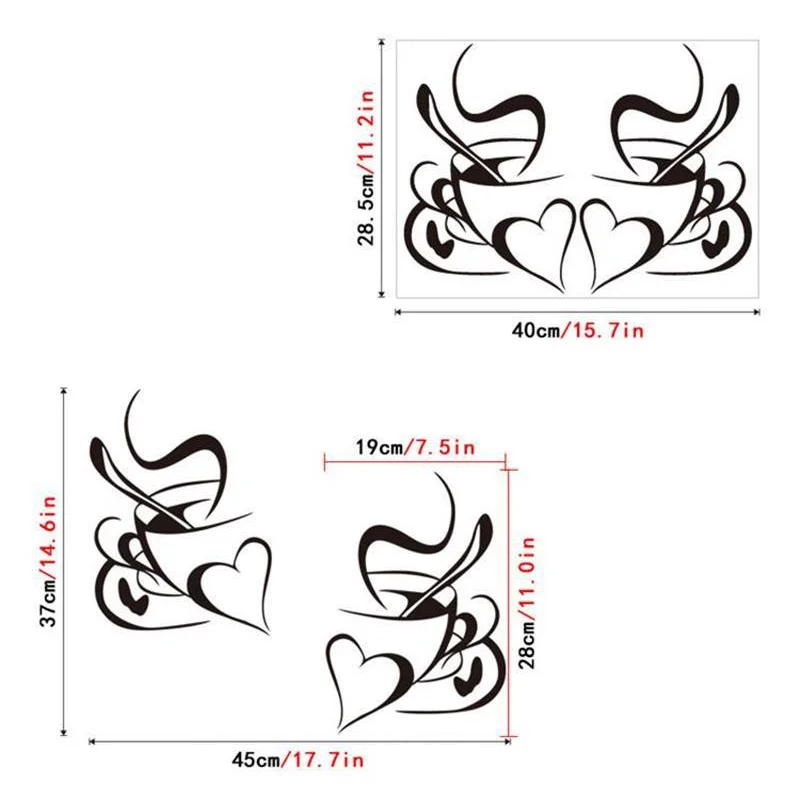 

New Wall Stickers A Pair of Love Coffee Cup Wall Stickers Bedroom LivingRoom Kitchen Coffee Shop Decoration Carved Wall Stickers