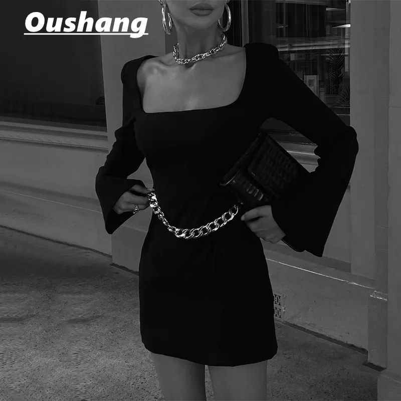 

Мини-платье женское с открытой спиной, пикантный Однотонный черный наряд с цепочкой, Элегантная Модная Повседневная Уличная одежда, облега...